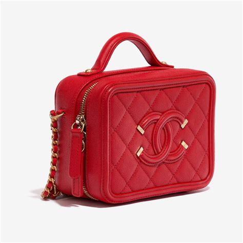 chanel red vanity case bag